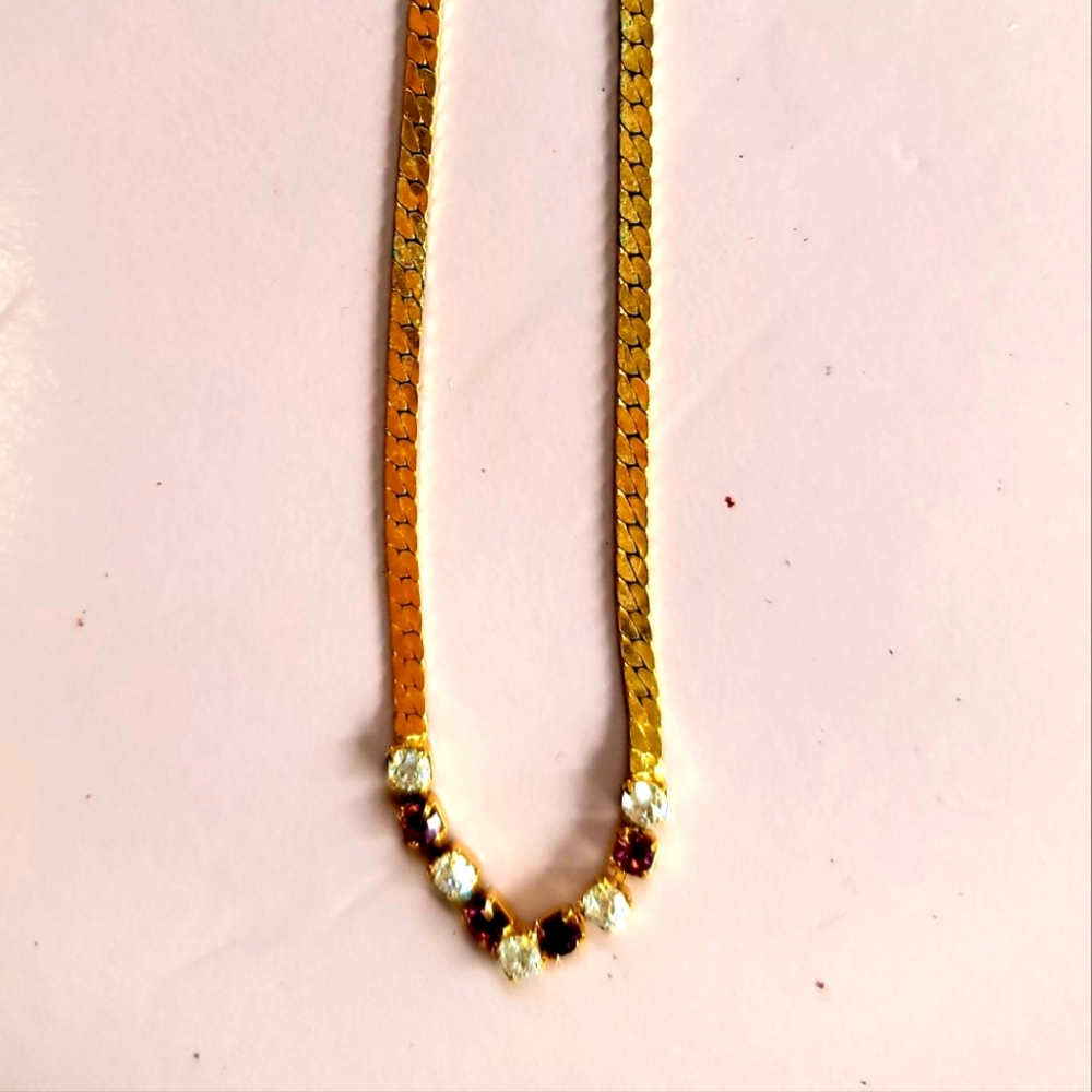 AMETHYST &CUBIC ZIRCONIA SNAKE CHAIN CHEVRON NECKLACE